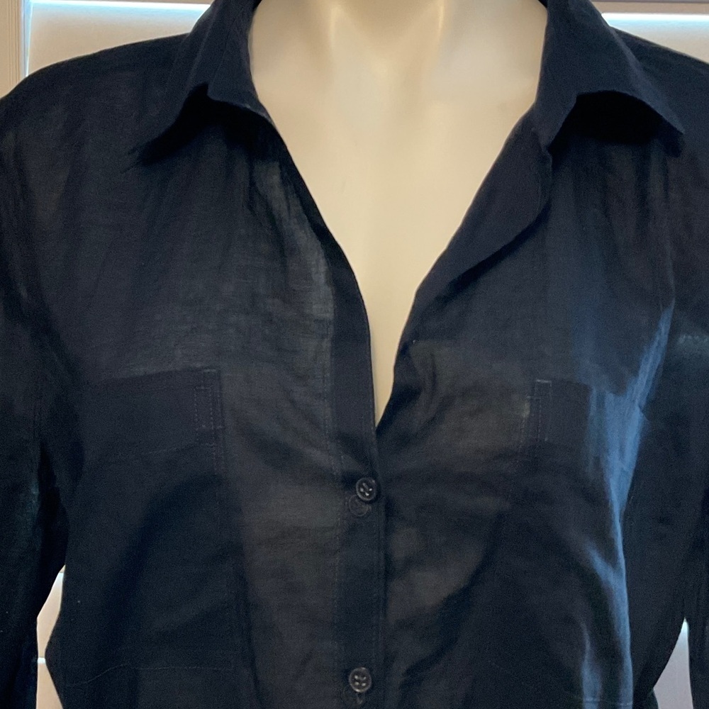 Ann Taylor Women's Black Button-Down Shirt - Picture 2 of 7